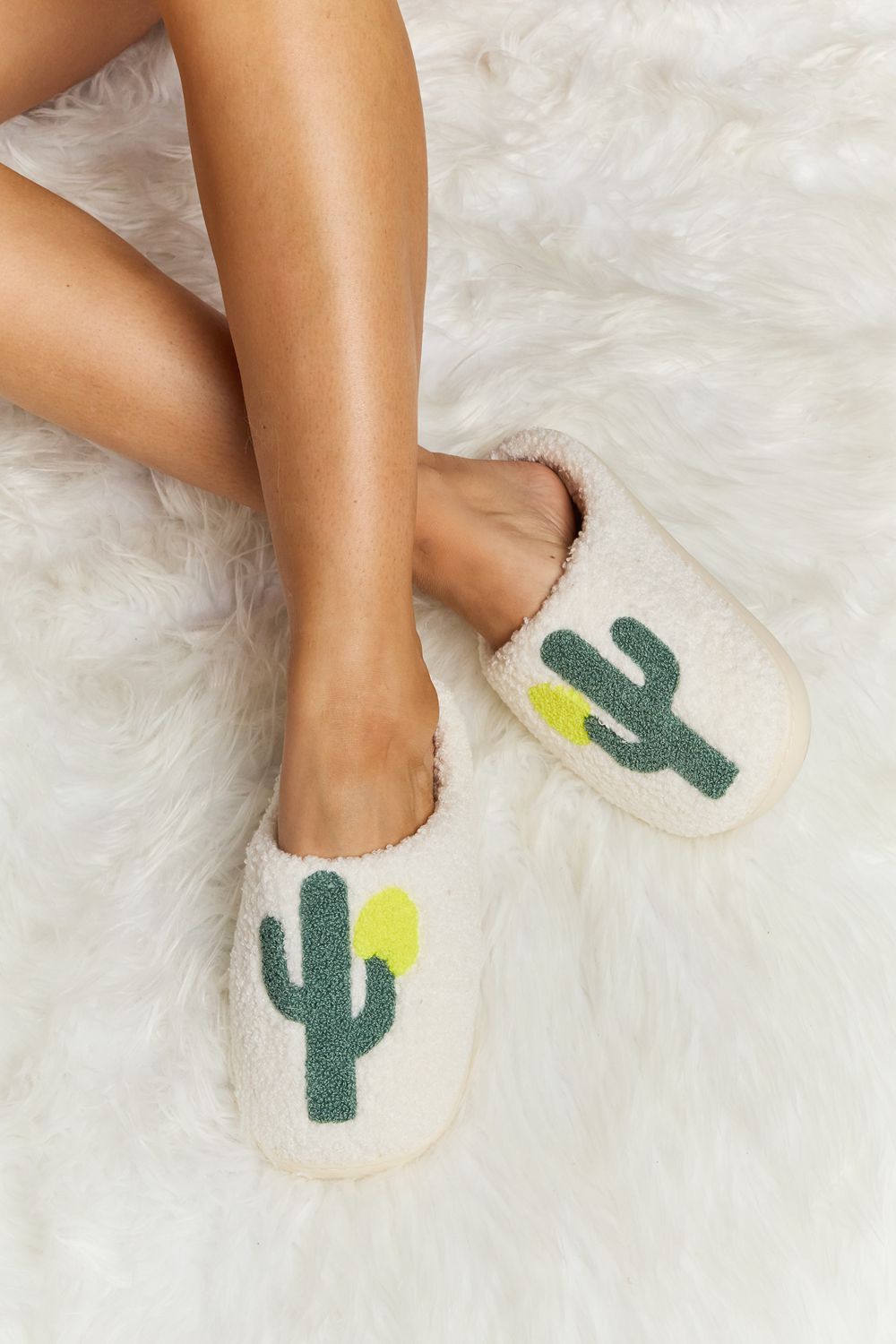 Melody Cactus Plush Slide Slippers - The Beaucoup Home