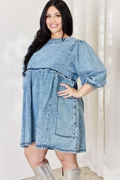 HEYSON Full Size Oversized Denim Babydoll Dress - The Beaucoup Home