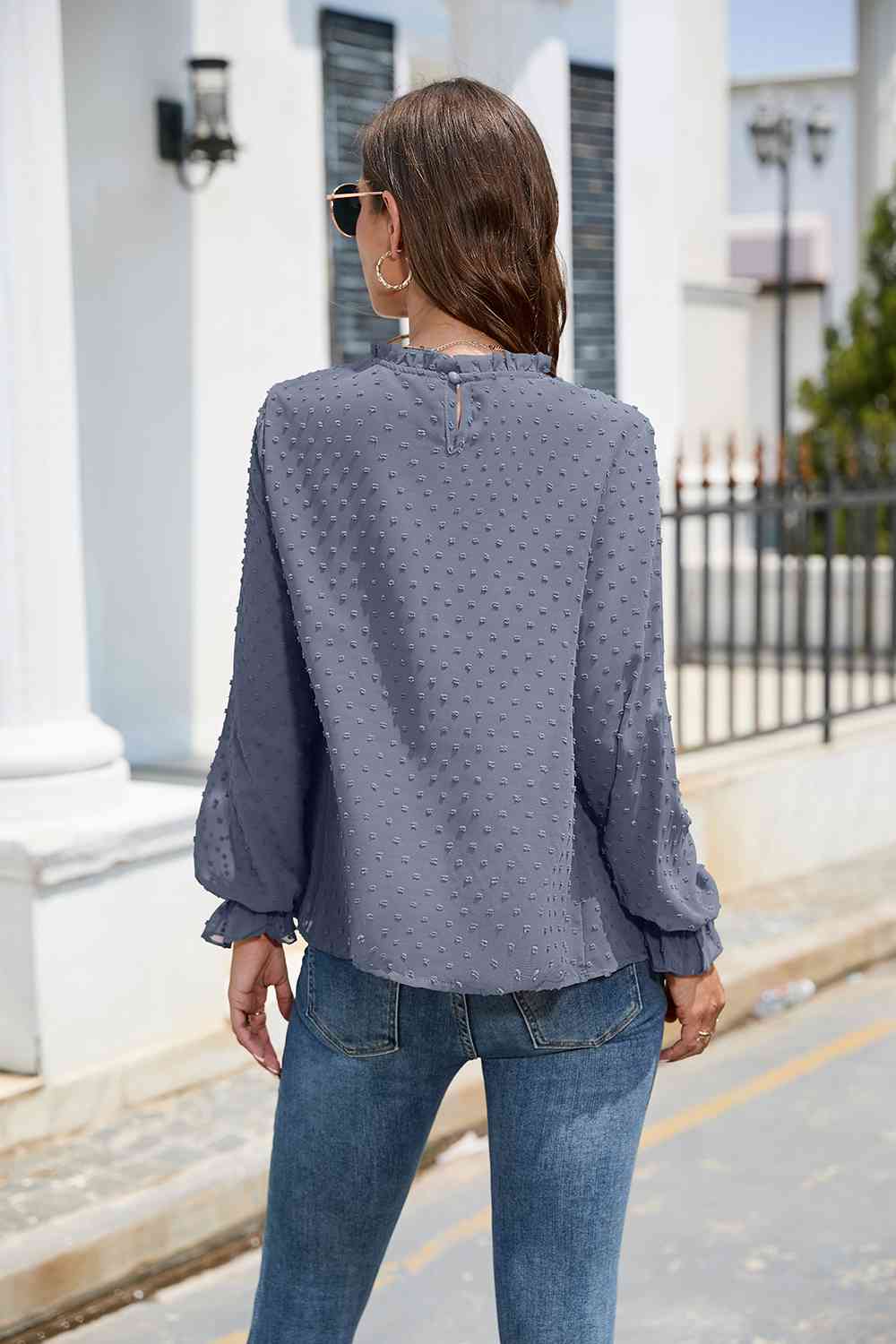 Smocked Mock Neck Swiss Dot Top - The Beaucoup Home