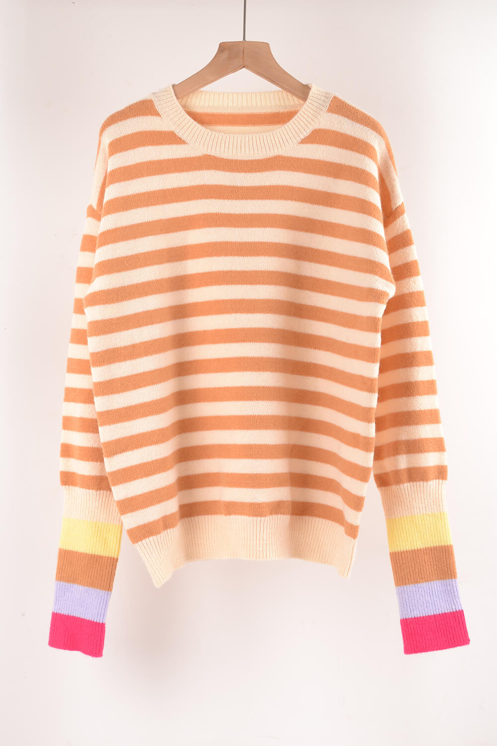 Warm Spice Striped Round Neck Sweater - The Beaucoup Home