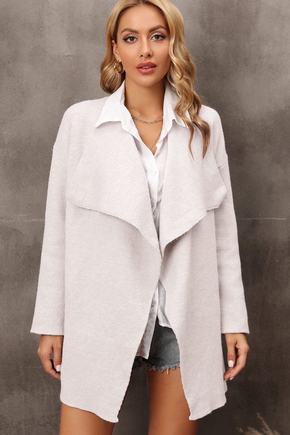 Waterfall Collar Longline Cardigan with Side Pockets - The Beaucoup Home