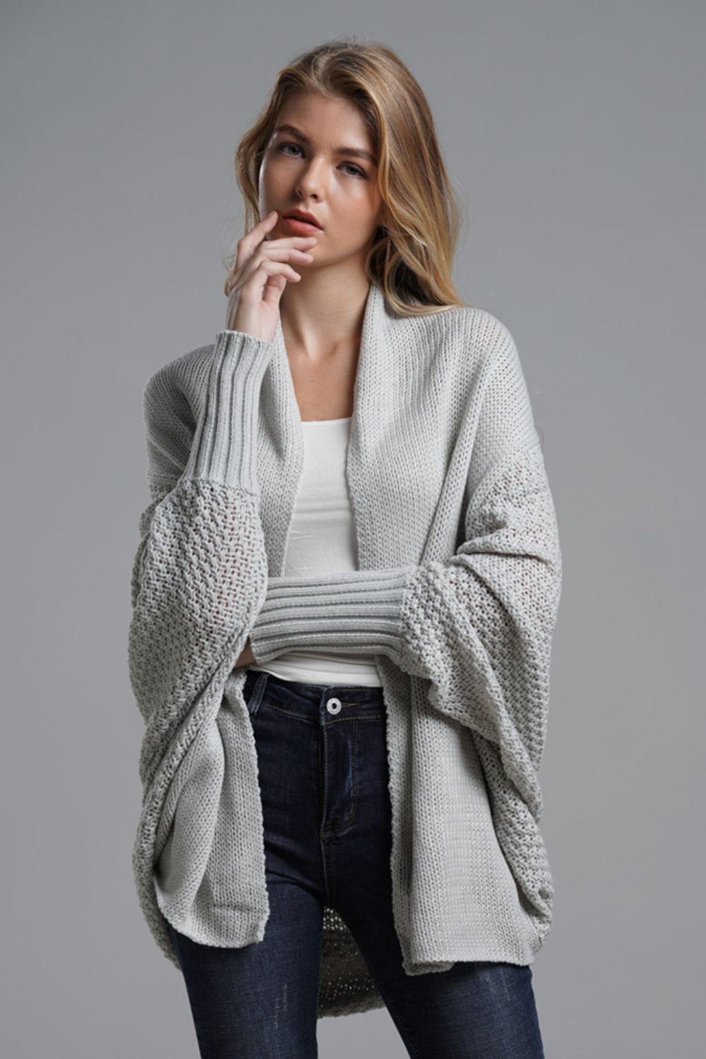 Dolman Sleeve Open Front Ribbed Trim Longline Cardigan - The Beaucoup Home