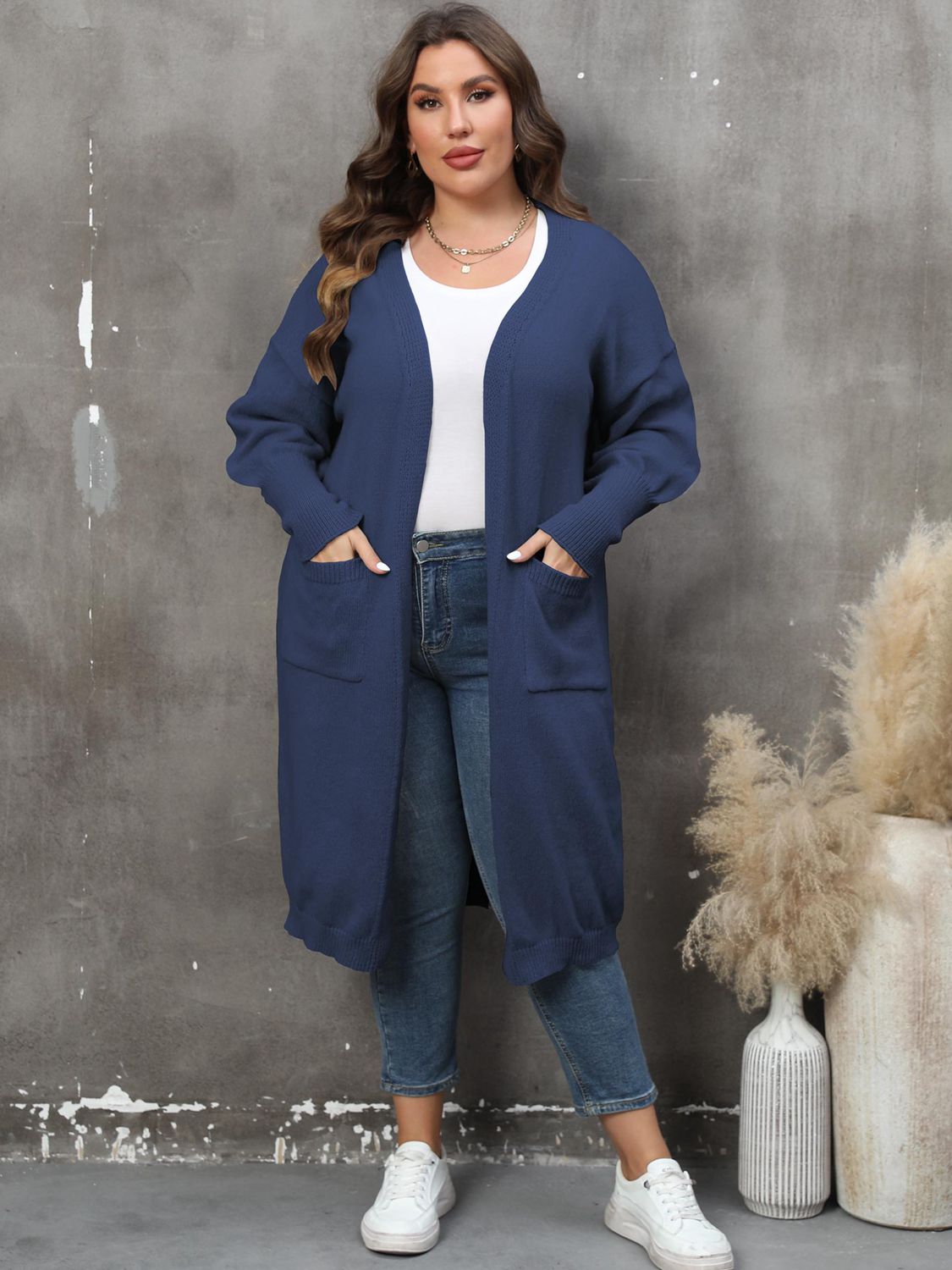 Plus Size Long Sleeve Pocketed Cardigan - The Beaucoup Home