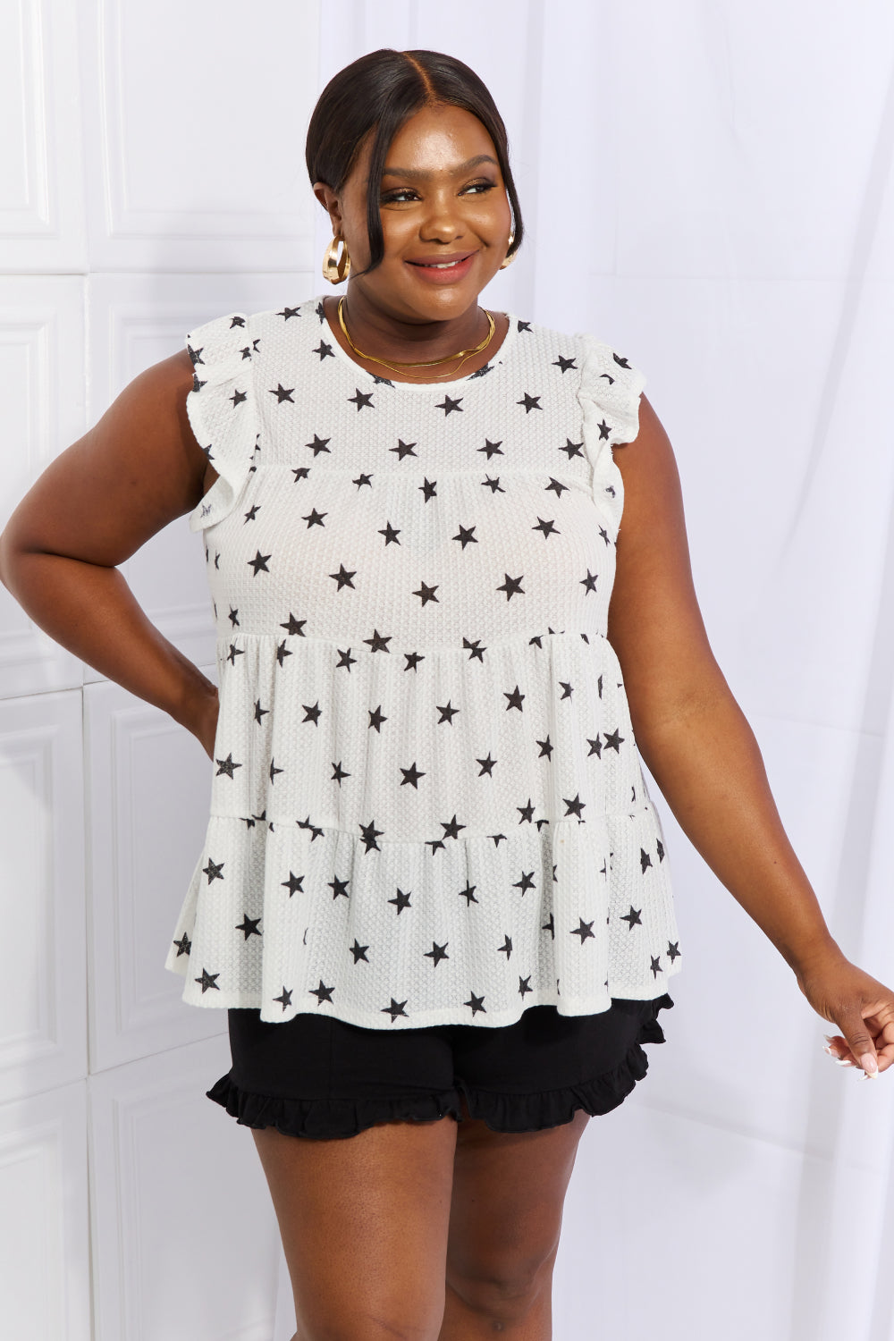 Heimish Shine Bright Full Size Butterfly Sleeve Star Print Top - The Beaucoup Home