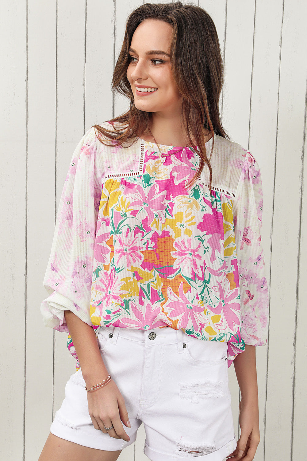 Floral Round Neck Flounce Sleeve Blouse - The Beaucoup Home