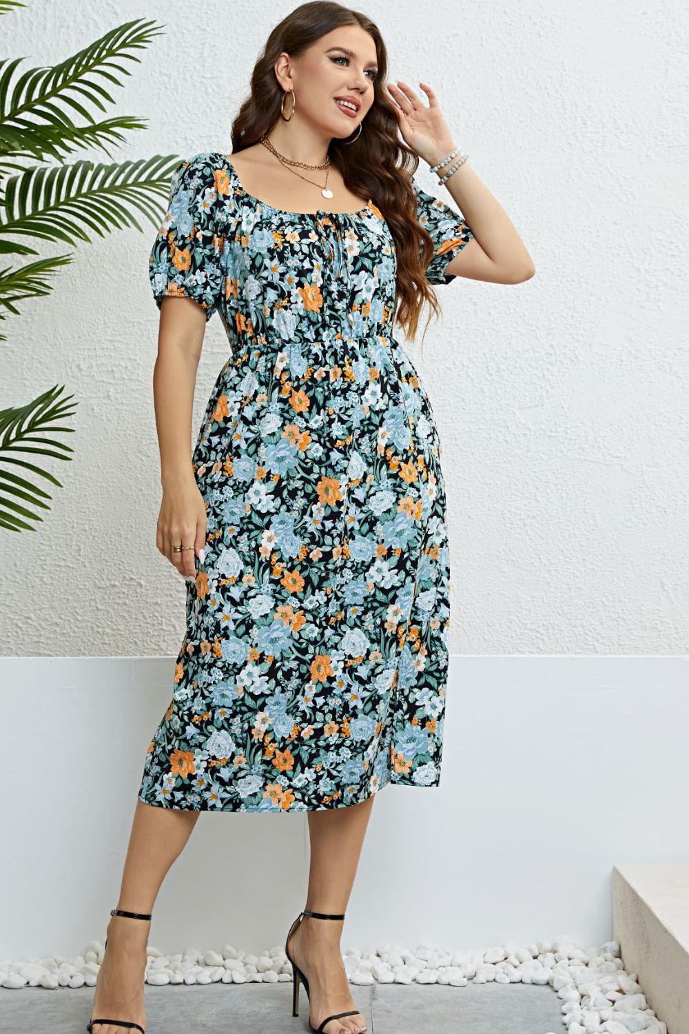 Floral Split Short Sleeve Dress - The Beaucoup Home