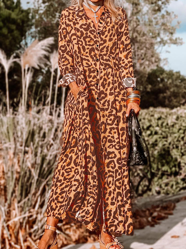 Leopard Buttoned Maxi Dress - The Beaucoup Home