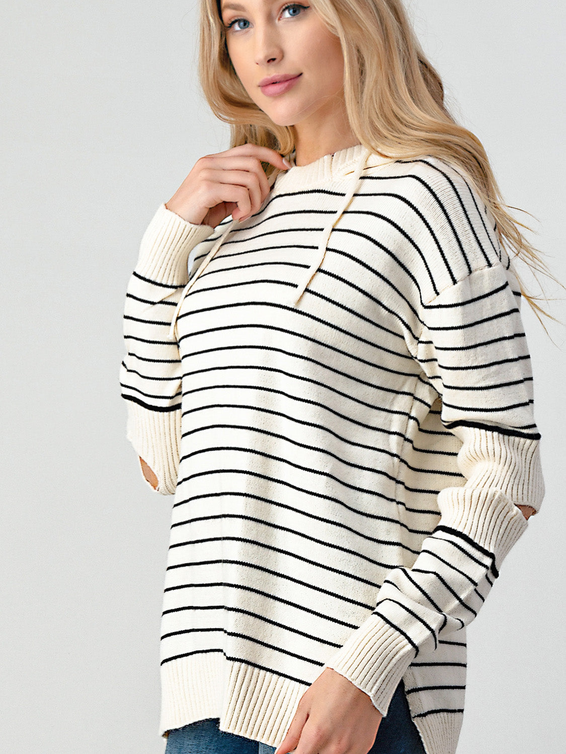 Striped Cutout Slit Sweater - The Beaucoup Home