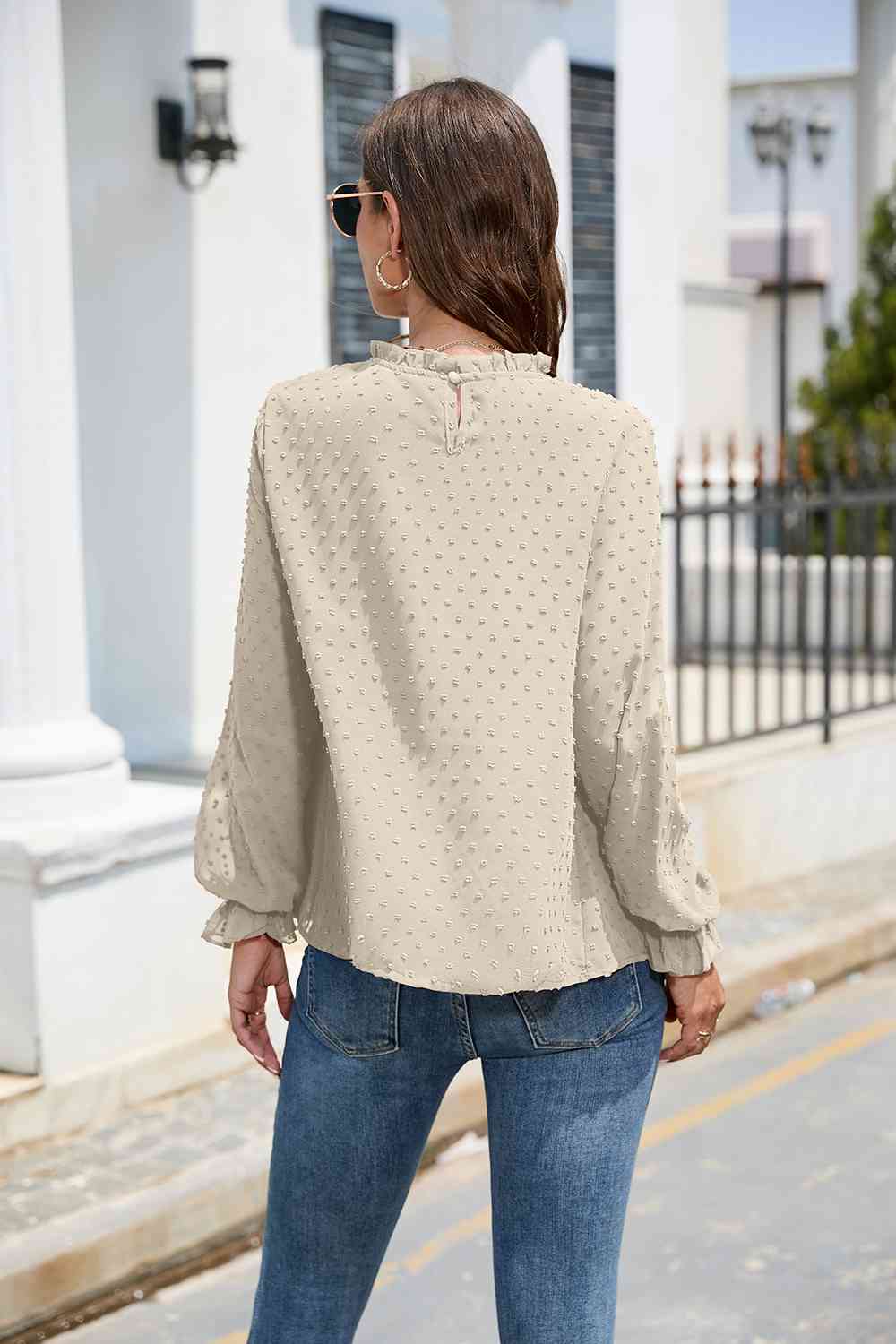 Smocked Mock Neck Swiss Dot Top - The Beaucoup Home